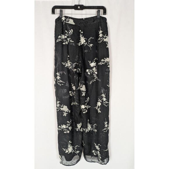 Lulus Pants M Women's Black White Floral Woven Wide Leg Lined Ankle Length Chic - Picture 6 of 9